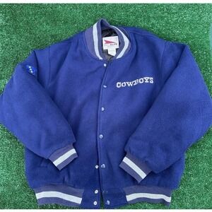 Vintage Pro Elite Dallas Cowboys Fleece Varsity Jacket Blue Mens Medium Made USA
